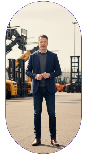 Equipment dealer customer visibility platform — CEO in a suit in the field